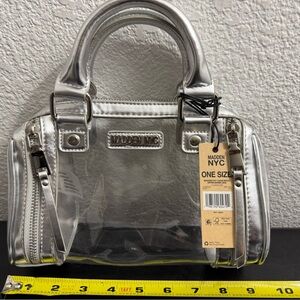Steve Madden NYC Silver Clear Women's Barrel Bag concerts Raves Stadium Approved